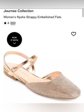 NEW Women's Nysha Strappy Embellished Slingback Flats - Gold 8